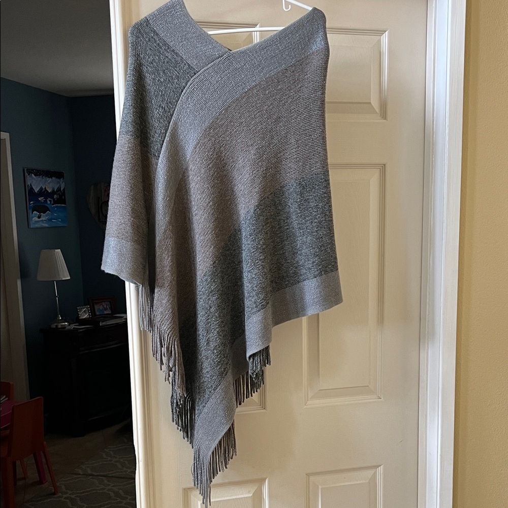 Gray Fringe Poncho